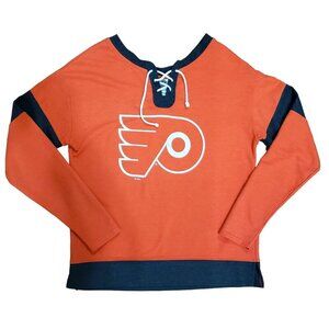 Philadelphia Flyers Jersey Sweatshirt Silver Logo Lace-Up Open V-Neck Womens M